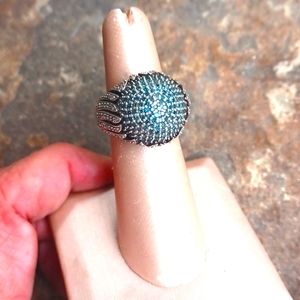 Blue and white diamond ring.925 sterling silver! Sz.6
